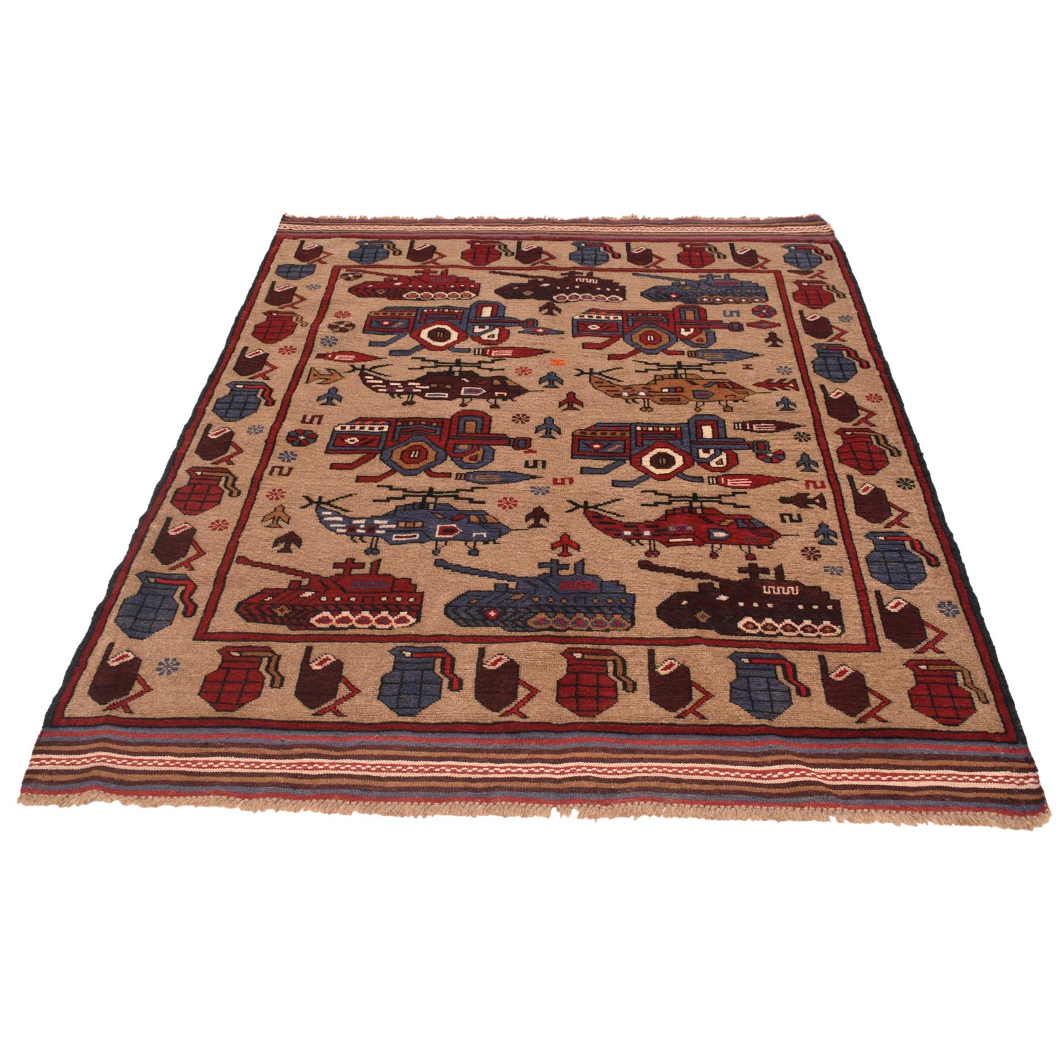 Brown Color War Rug 4' 4" x 6' 2" (ft) - No. W34205