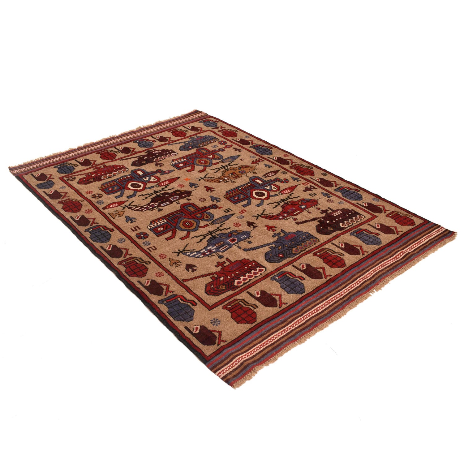 Brown Color War Rug 4' 4" x 6' 2" (ft) - No. W34205