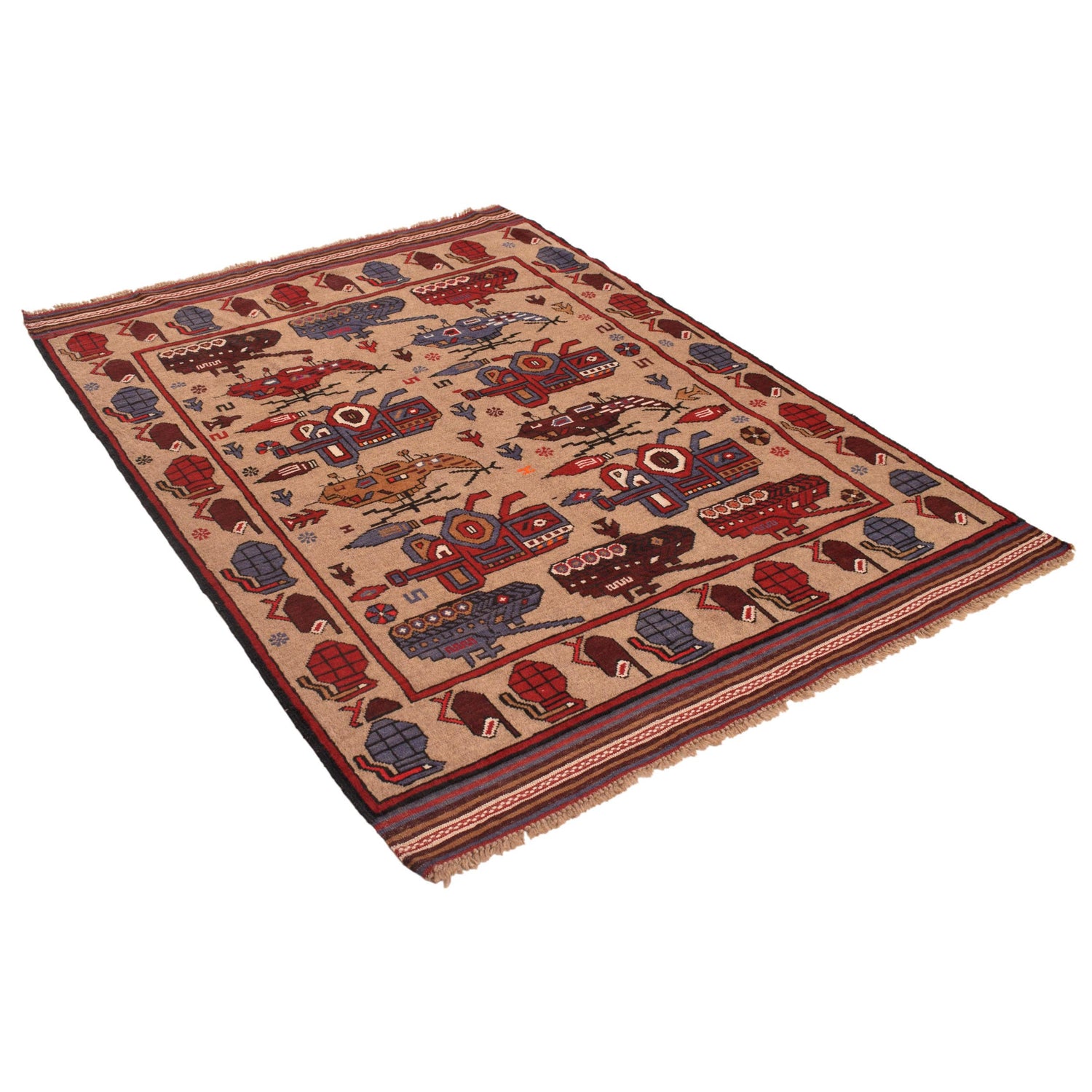 Brown Color War Rug 4' 4" x 6' 2" (ft) - No. W34205