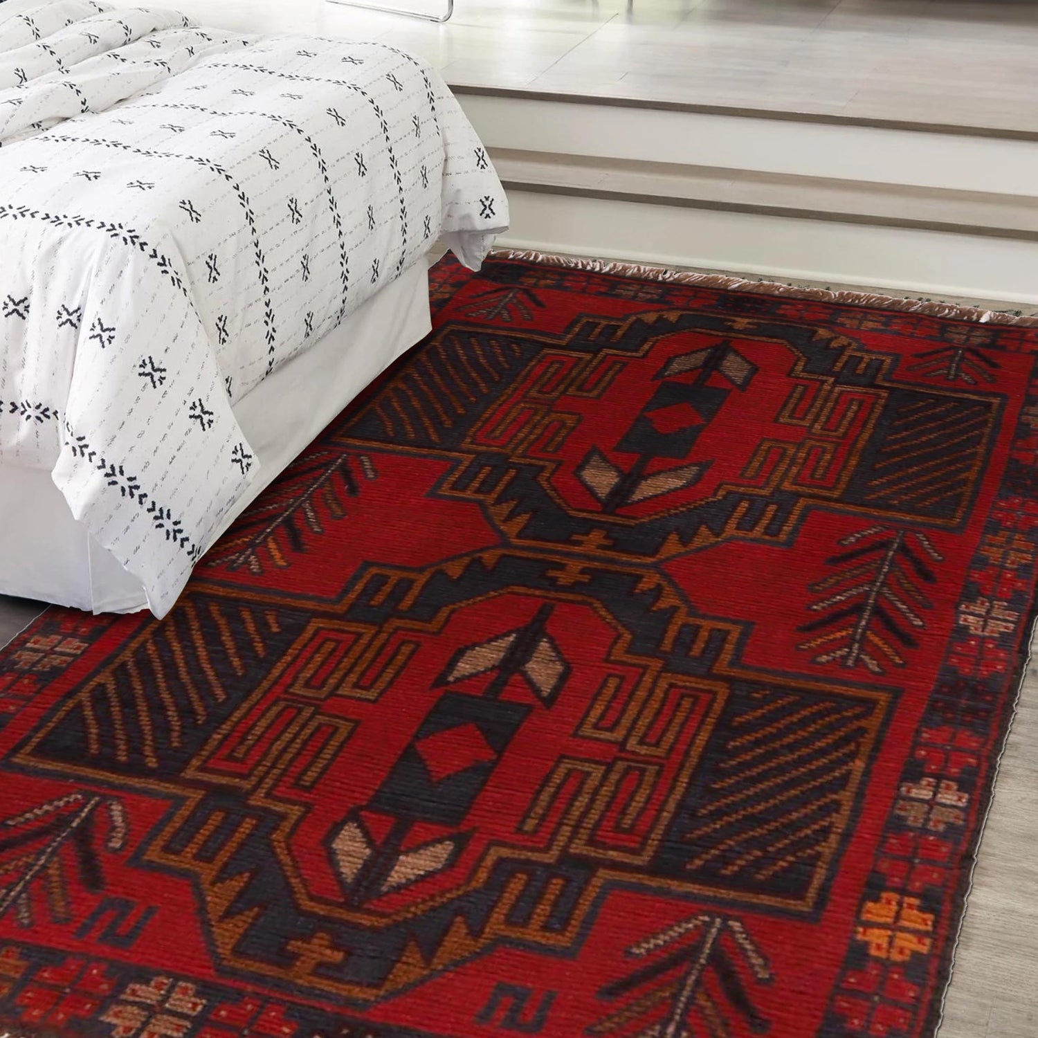 Red Color Baluchi Rug 2' 9" x 4' 5" (ft) - No. W34215