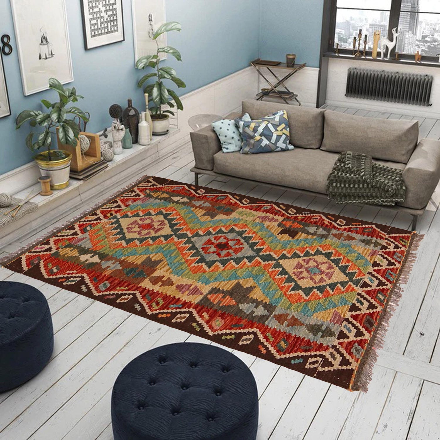 Handmade Vegetable Kilim 2' 7" x 4' 0" (ft) - No. W34754