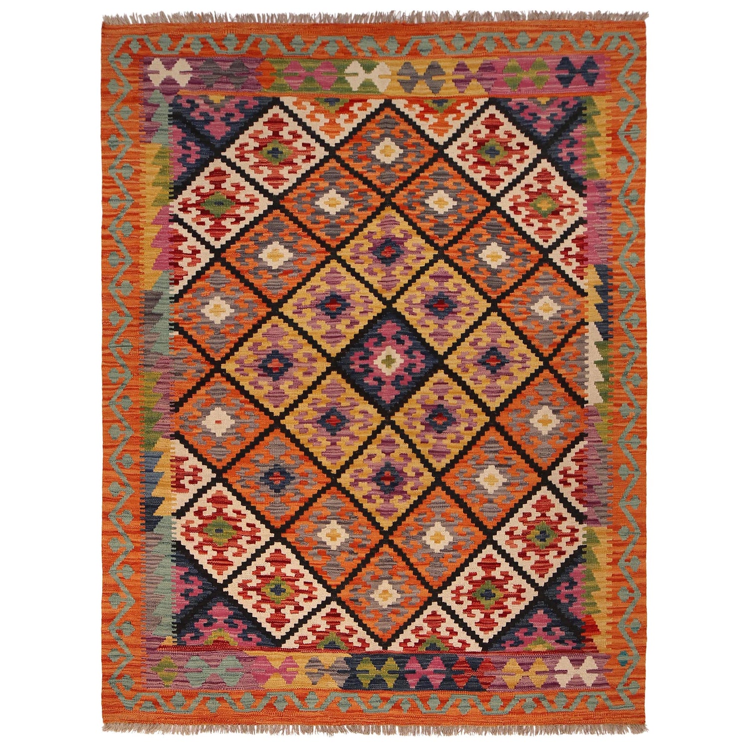 Handmade Vegetable Kilim 4' 11 x 6' 6 (ft) - No. W34757