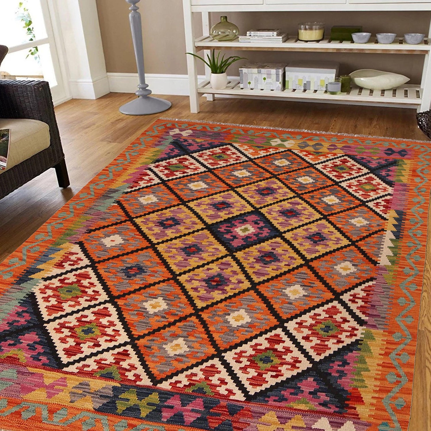 Handmade Vegetable Kilim 4' 11 x 6' 6 (ft) - No. W34757