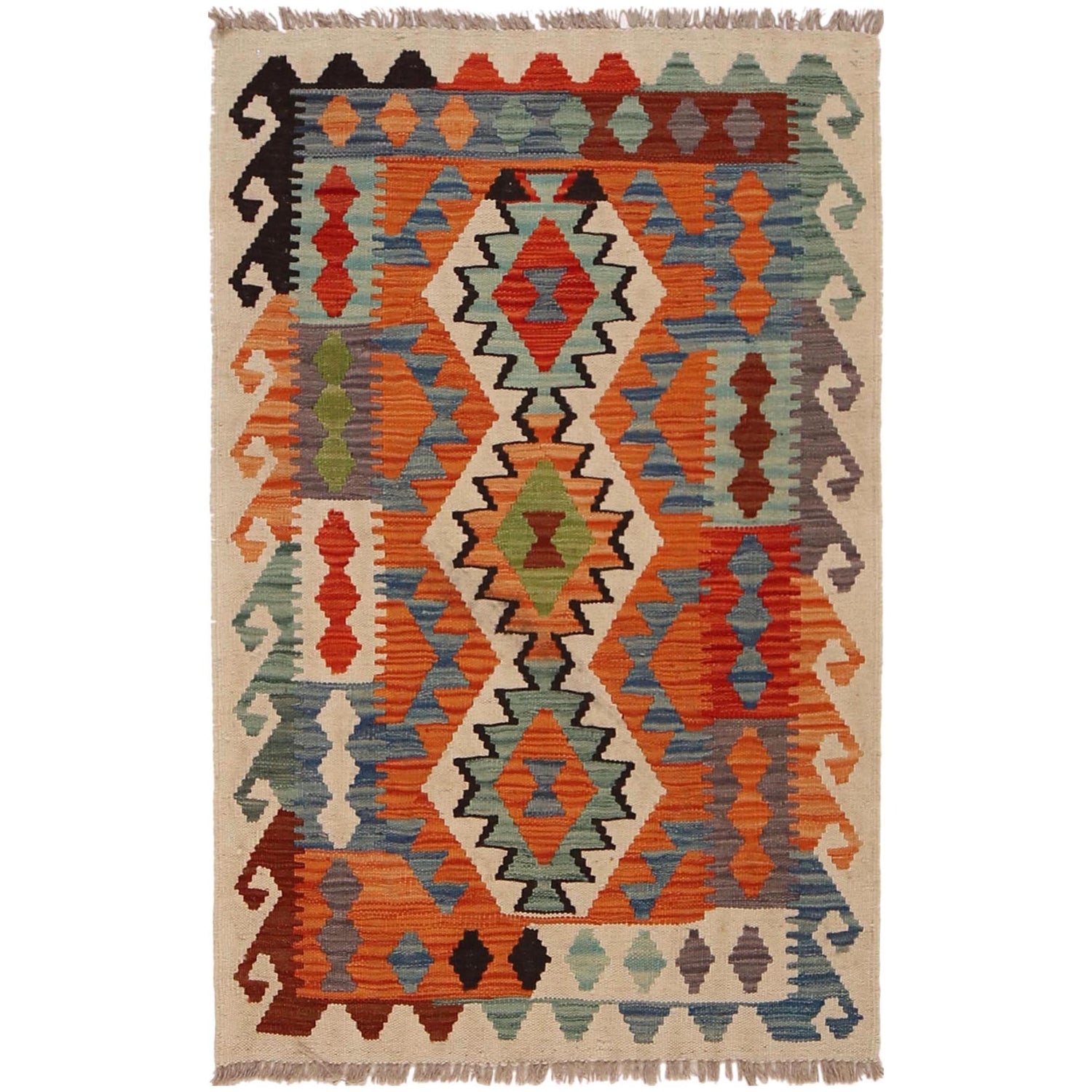 Handmade Vegetable Kilim 2' 8" x 4' 2" (ft) - No. W34766