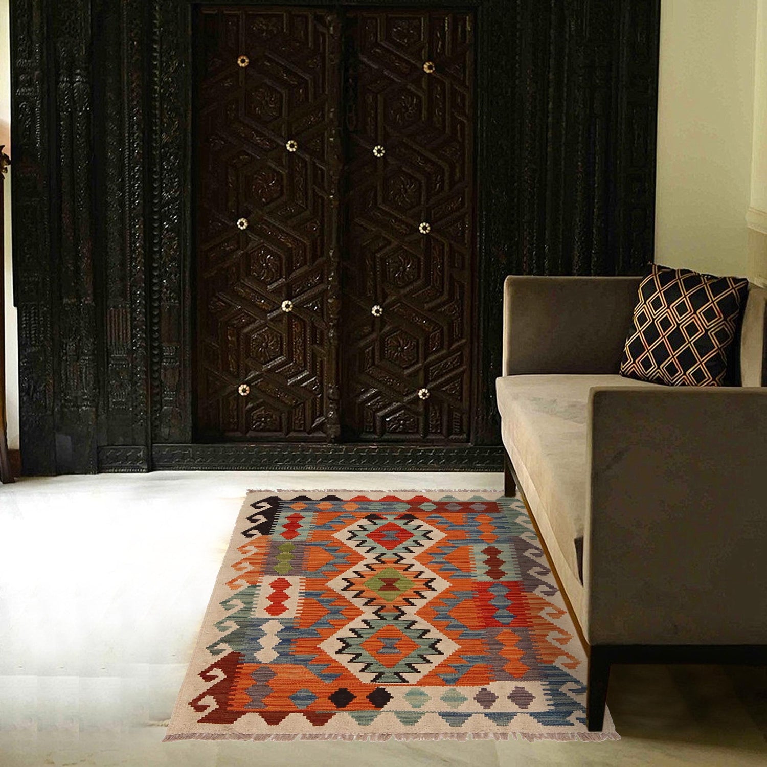 Handmade Vegetable Kilim 2' 8" x 4' 2" (ft) - No. W34766