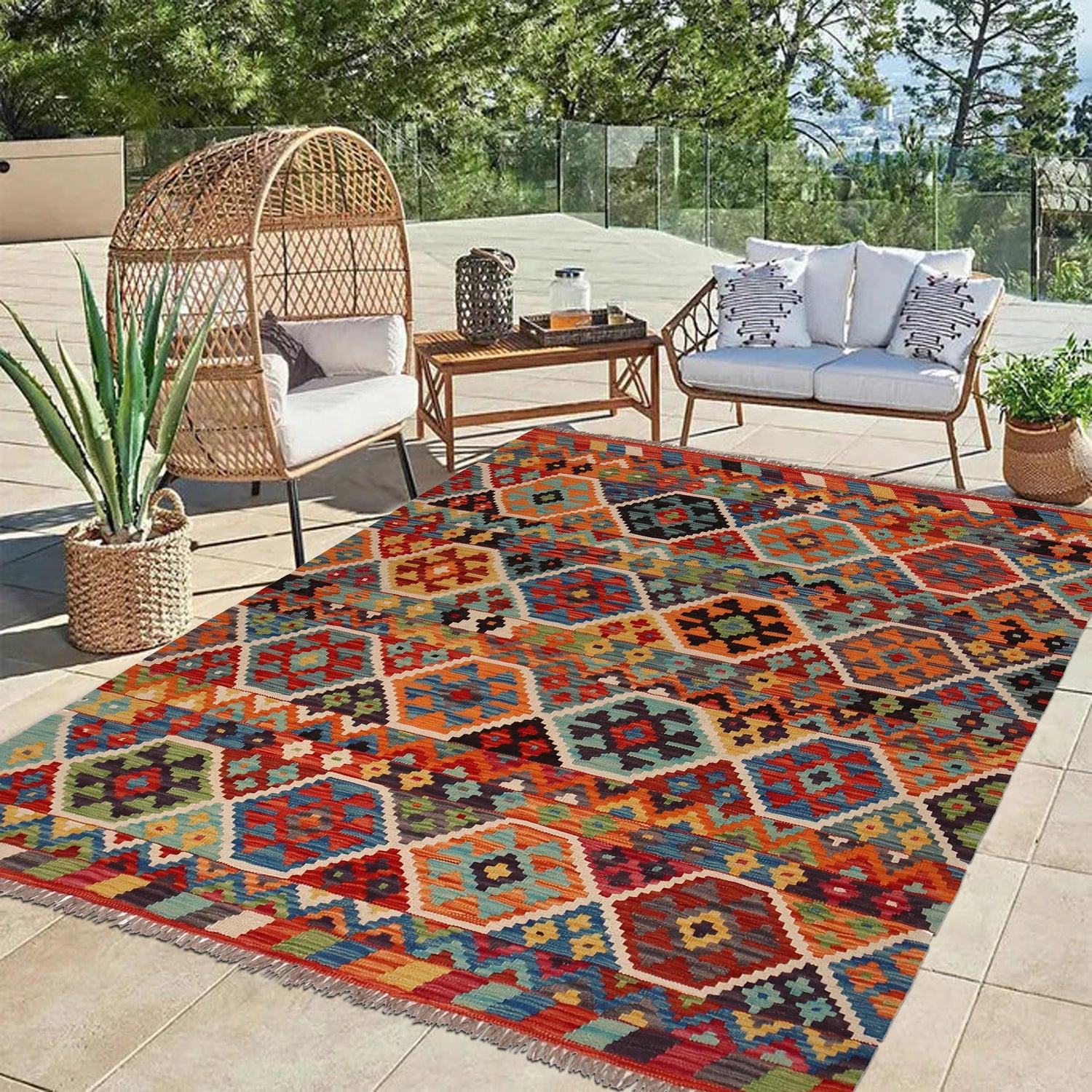 Handmade Vegetable Kilim 5' 1 x 6' 1 (ft) - No. W34789