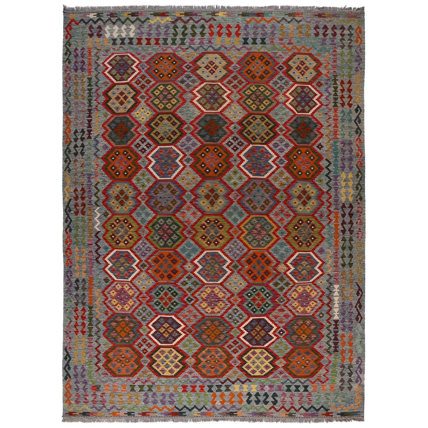 Handmade Vegetable Kelim 8' 2 x 11' 4 (ft) - No. W34807