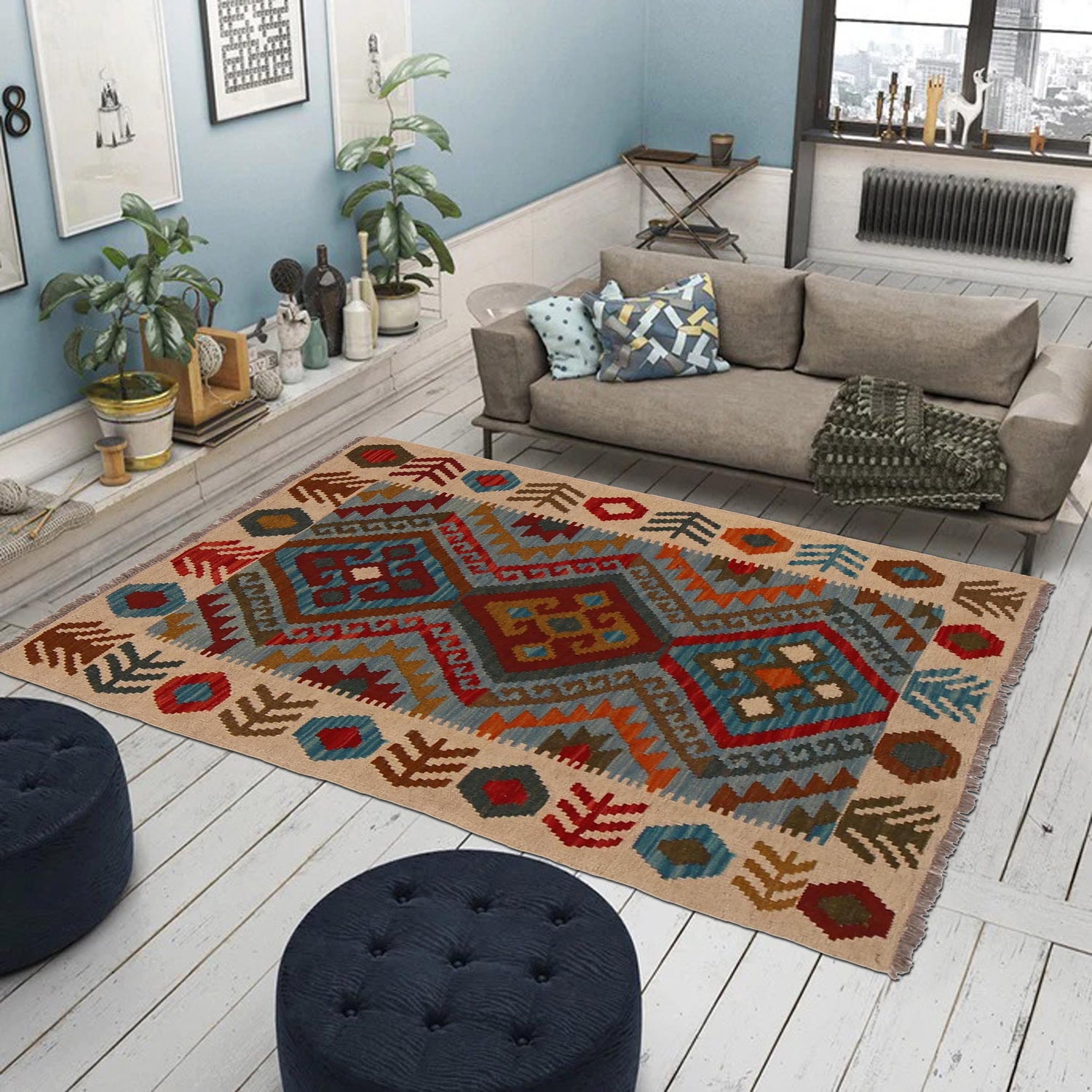 Handmade Vegetable Kelim 2' 9" x 3' 10" (ft) - No. W34831