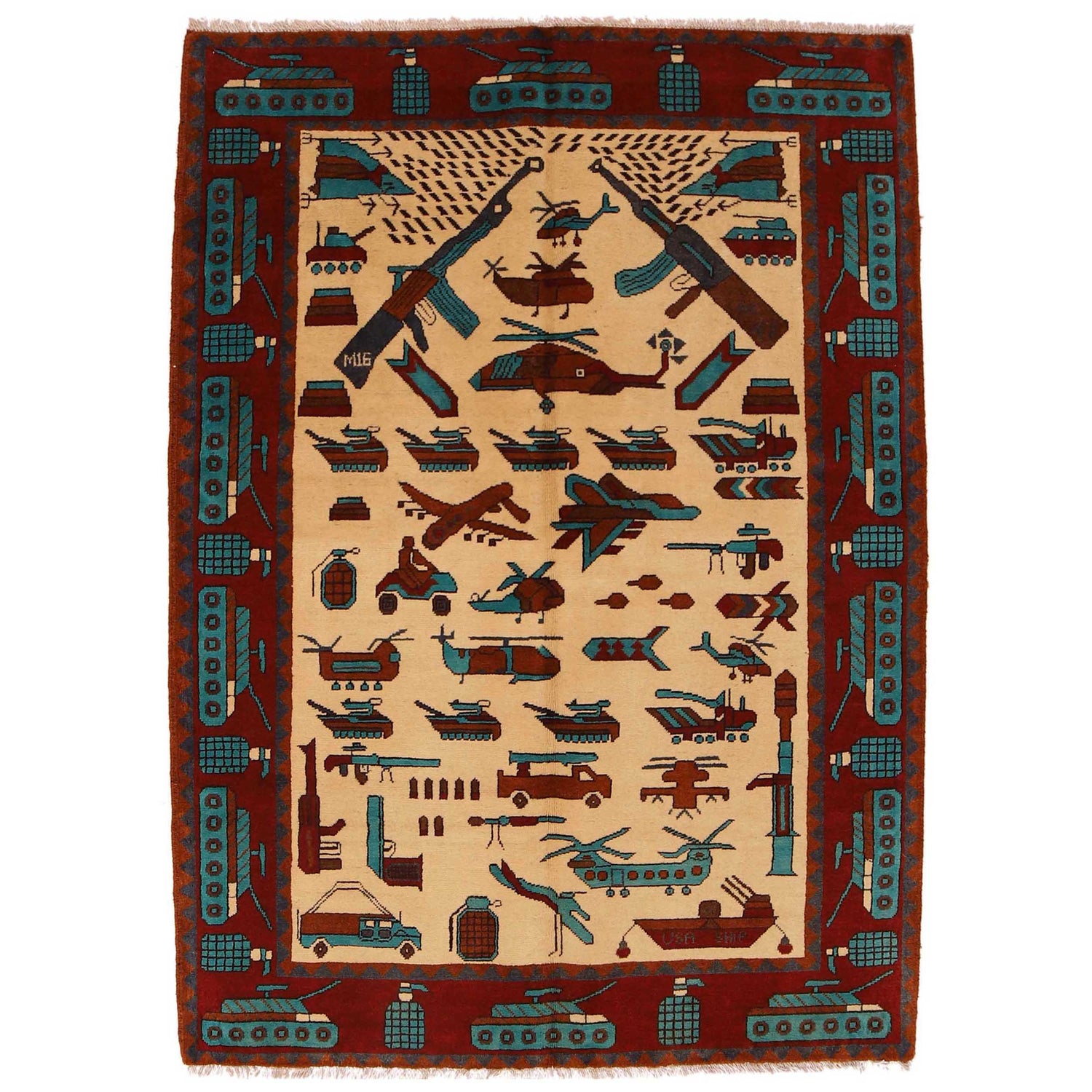 Hand Knotted War Rug 4' 2" x 5' 10" (ft) - No. W35142