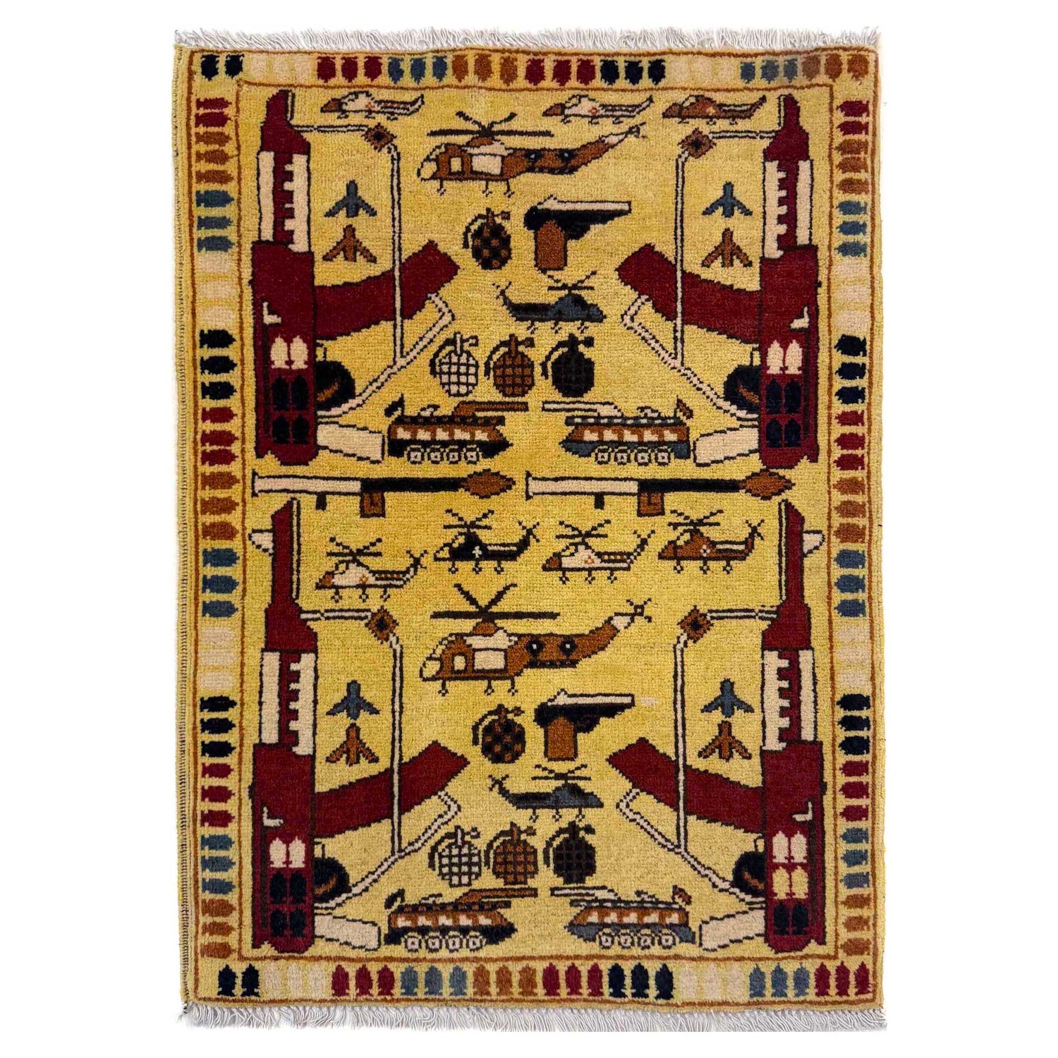 Yellow Color War Rug 2' 2" x 3' 1" (ft) - No. W36613