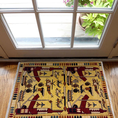Yellow Color War Rug 2' 2" x 3' 1" (ft) - No. W36613