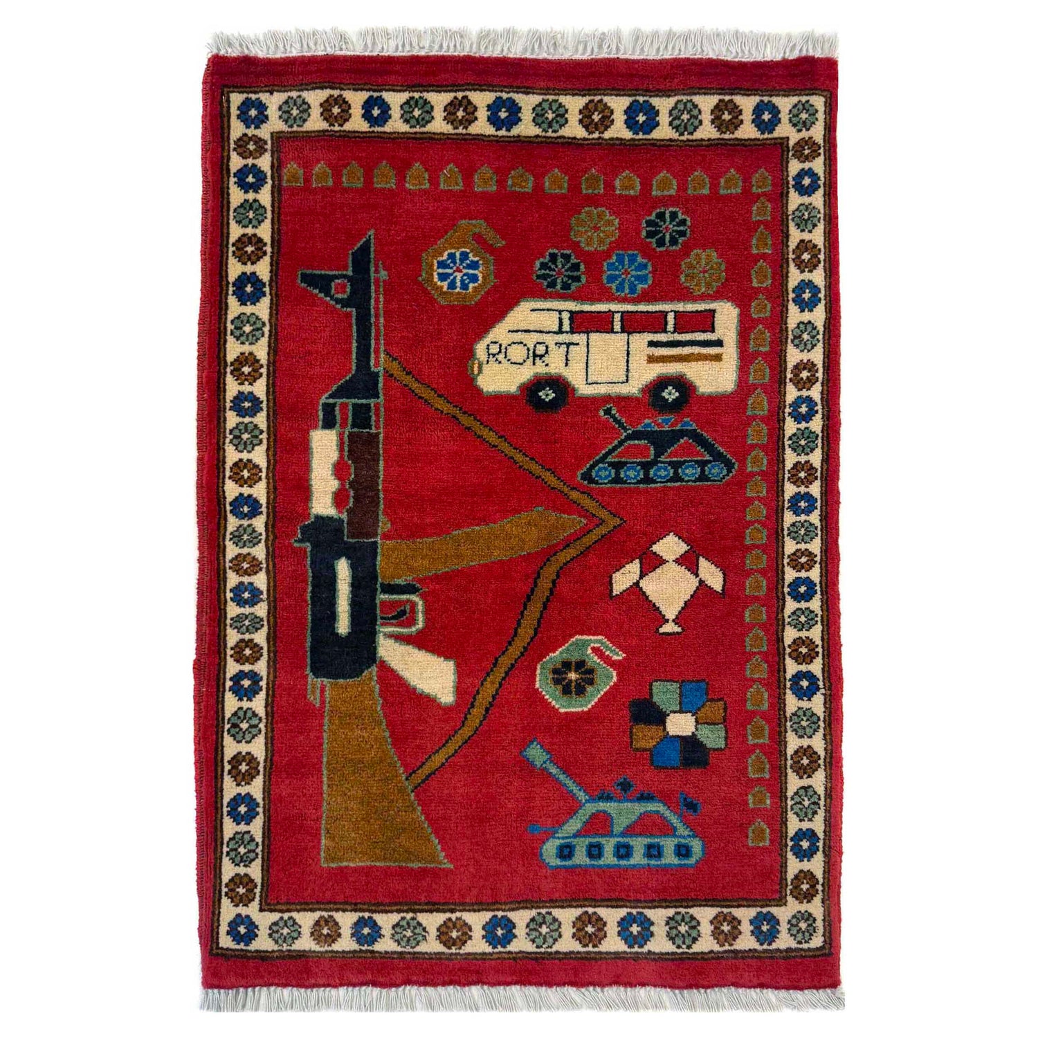Red Color War Rug 2' 0" x 2' 10" (ft) - No. W36618