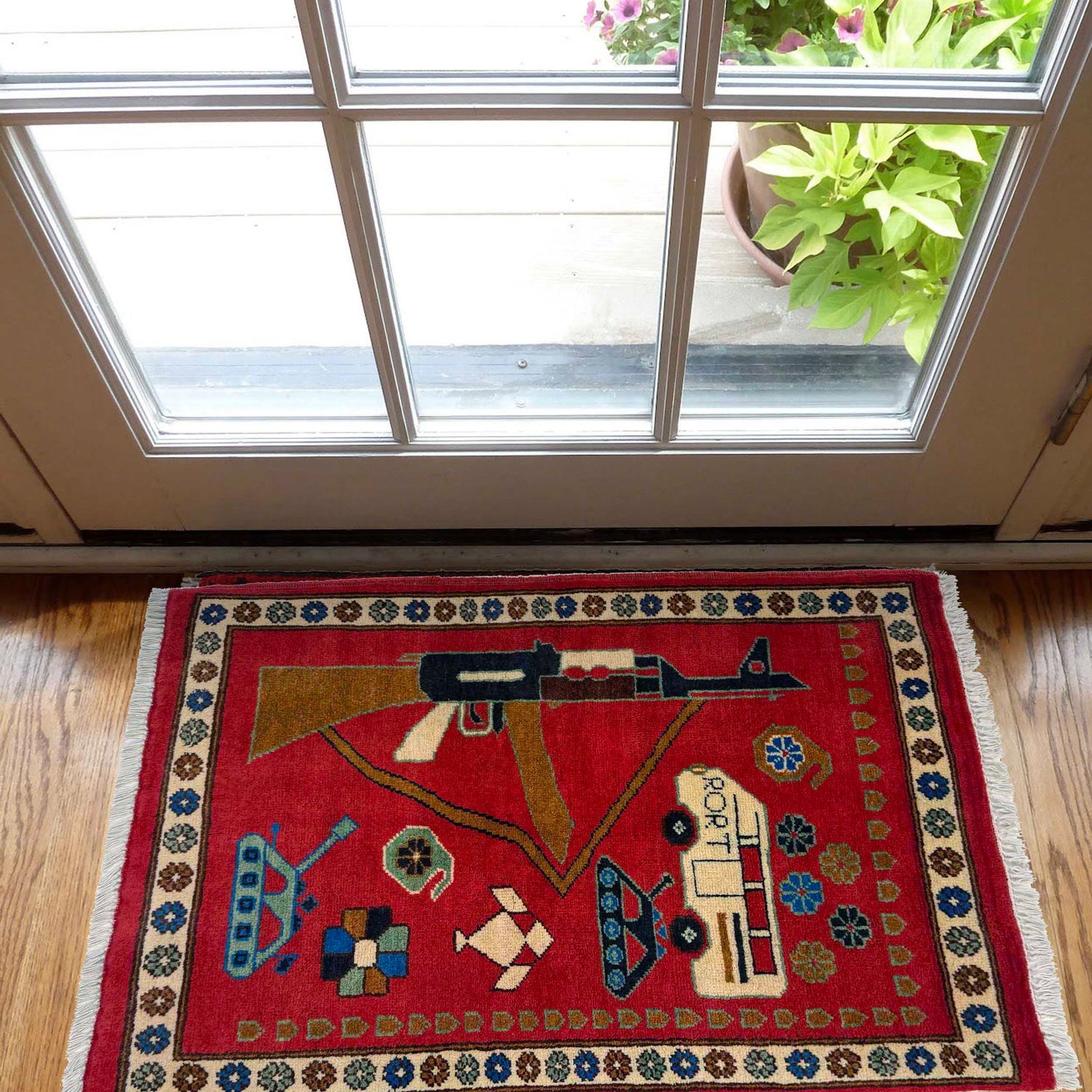 Red Color War Rug 2' 0" x 2' 10" (ft) - No. W36618