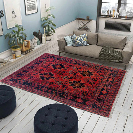 Red Color Khal Mohammadi Carpet 3' 4" x 4' 6" (ft) - No. W36623