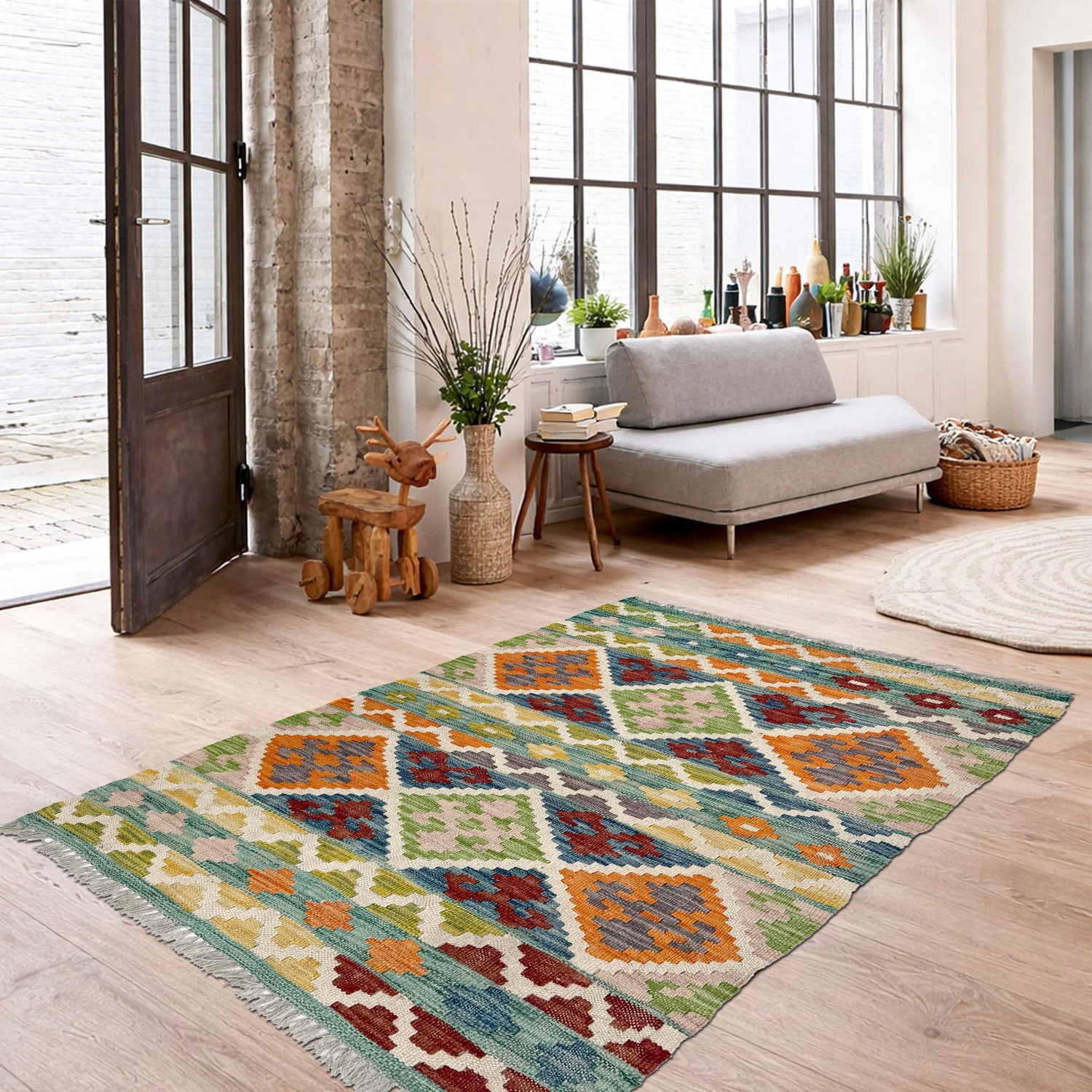 Handmade Vegetable Kilim 2' 6" x 3' 11" (ft) - No. W36743