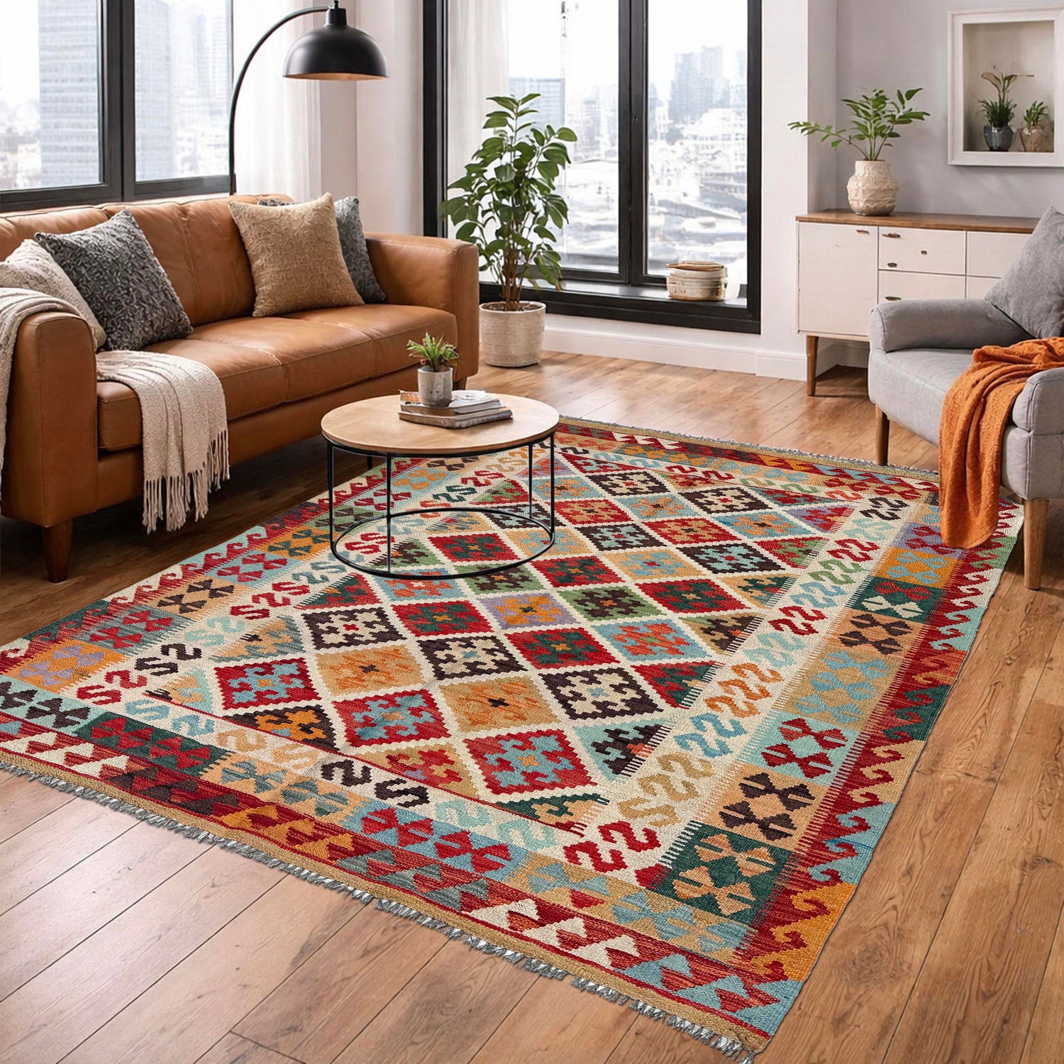 Handmade Vegetable Kelim 5' 1" x 6' 7" (ft) - No. W36768