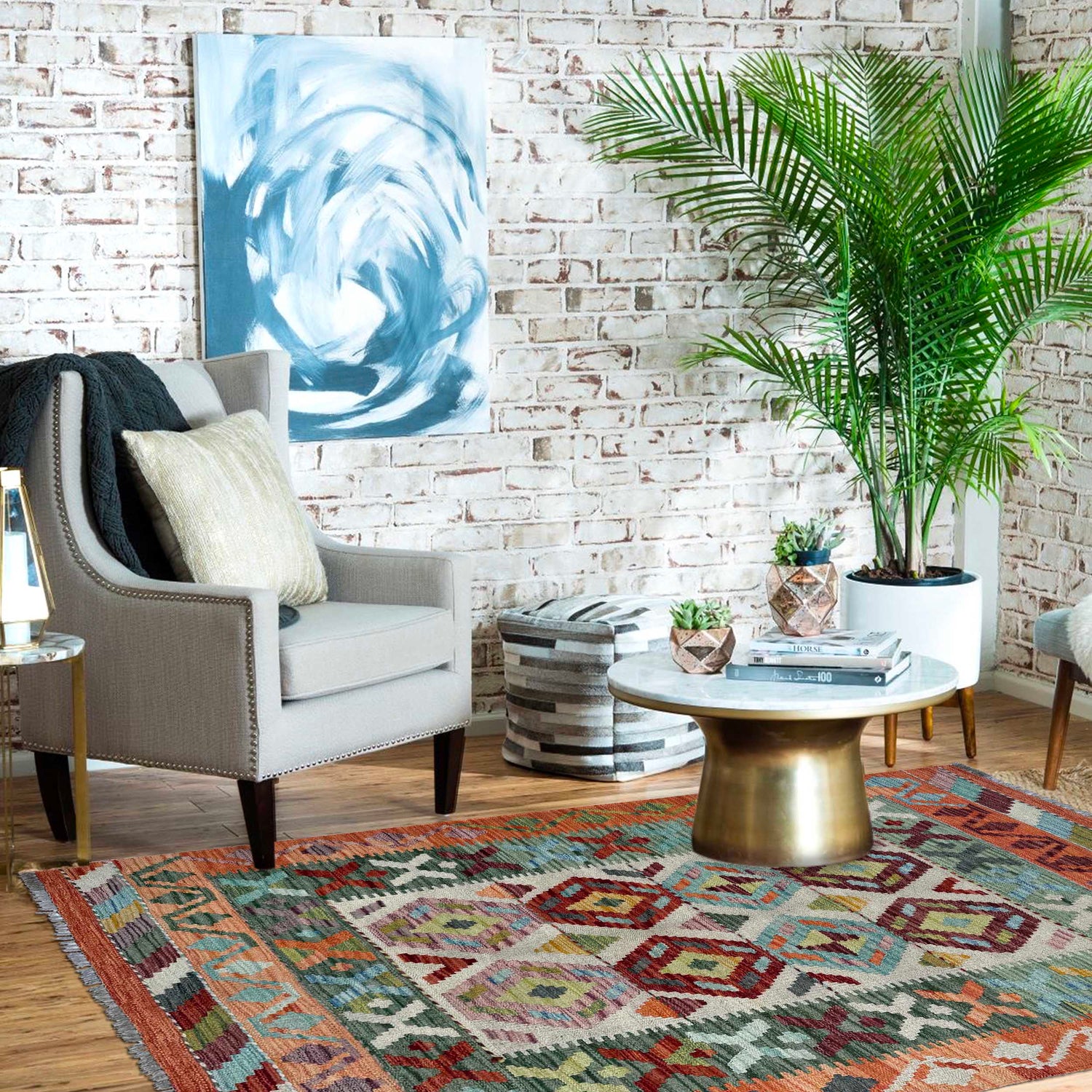 Handmade Vegetable Kelim 3' 4" x 4' 11" (ft) - No. W36805