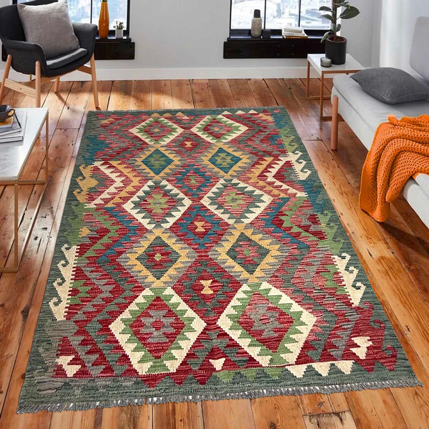 Handmade Vegetable Kelim 3' 10" x 6' 1" (ft) - No. W36831