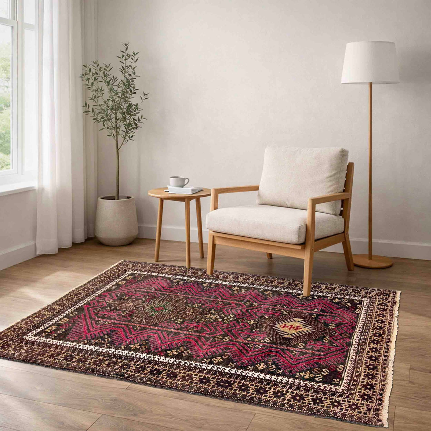 Red Color Baluchi Rug 3' 1" x 4' 4" (ft) - No. W37608