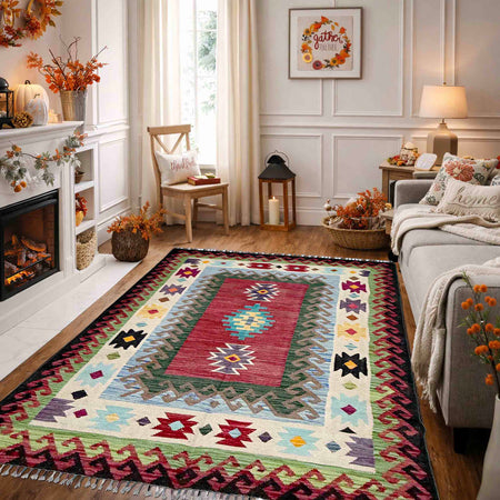 Handmade Vegetable Kilim 4' 11" x 6' 7" (ft) - No. W38127