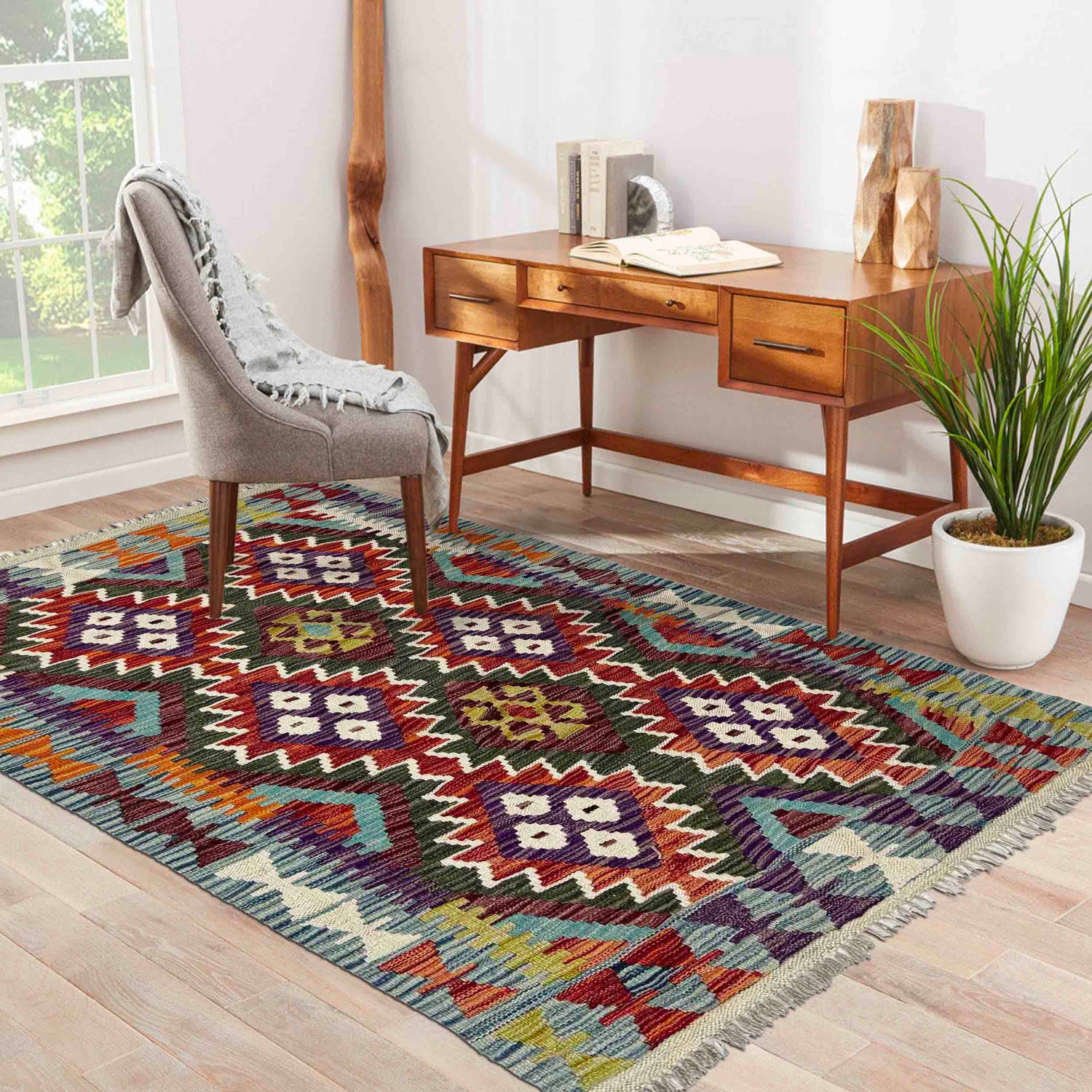Handmade Vegetable Kelim 2' 11" x 4' 2" (ft) - No. W38162