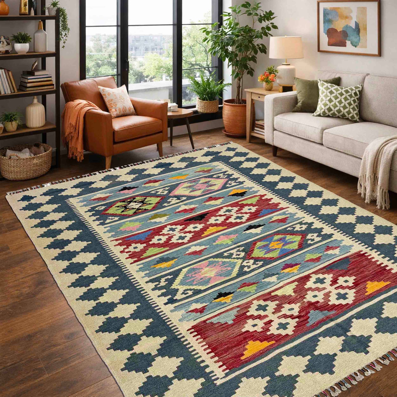 Handmade Vegetable Kilim 4' 10" x 6' 4" (ft) - No. W38195