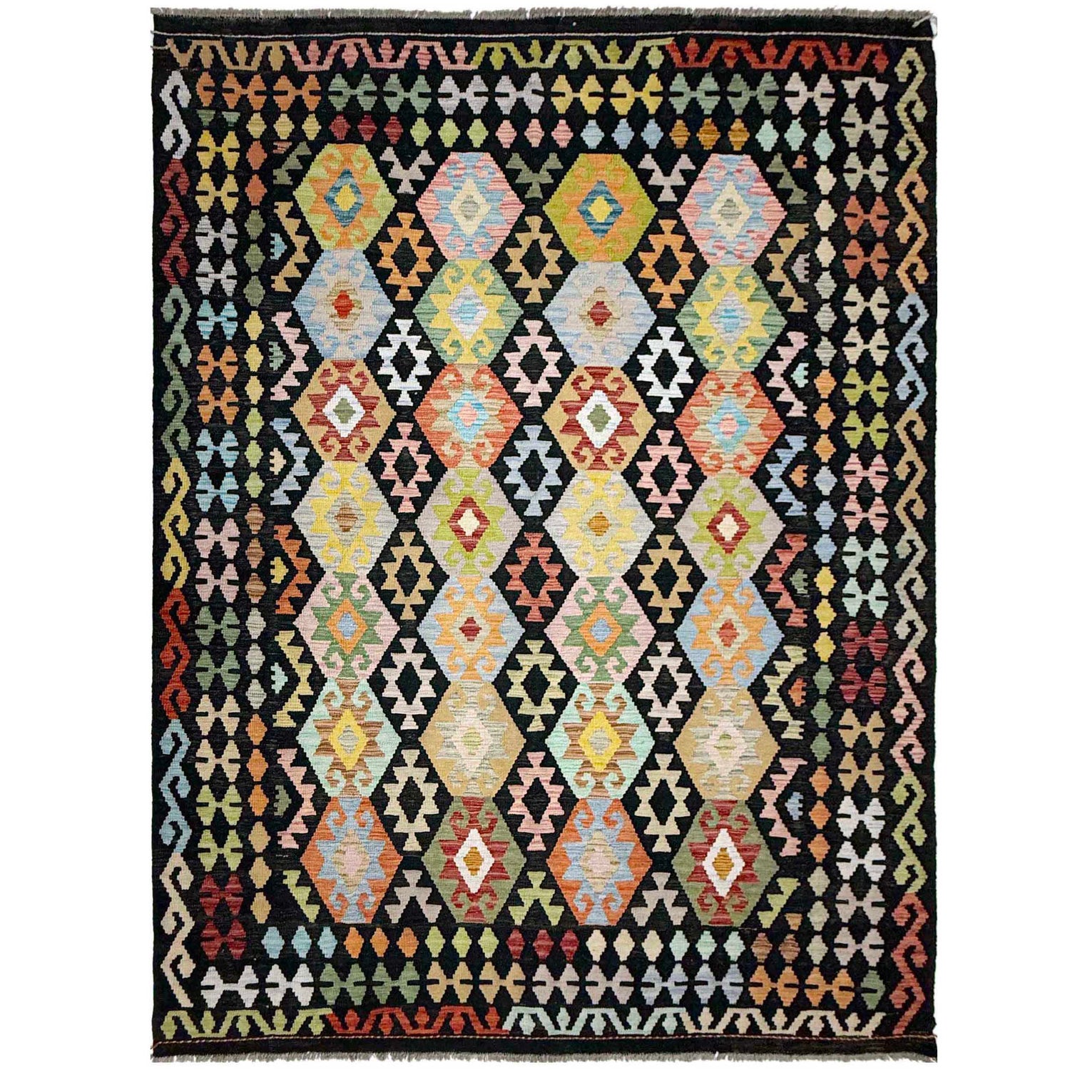 Handmade Vegetable Kilim 6' 11" x 9' 9" (ft) - No. W38228