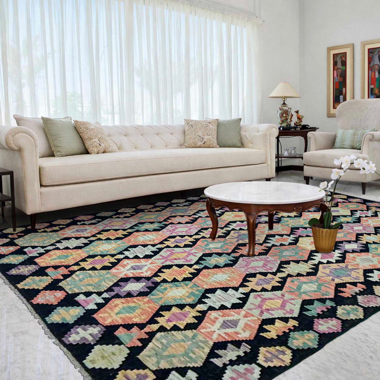 Handmade Vegetable Kilim 6' 8" x 9' 7" (ft) - No. W38232