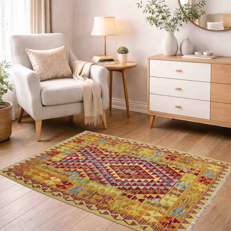 Handmade Vegetable Kelim 3' 6" x 5' 1" (ft) - No. W38246