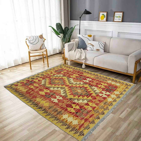 Handmade Vegetable Kilim 3' 7" x 4' 5" (ft) - No. W38247