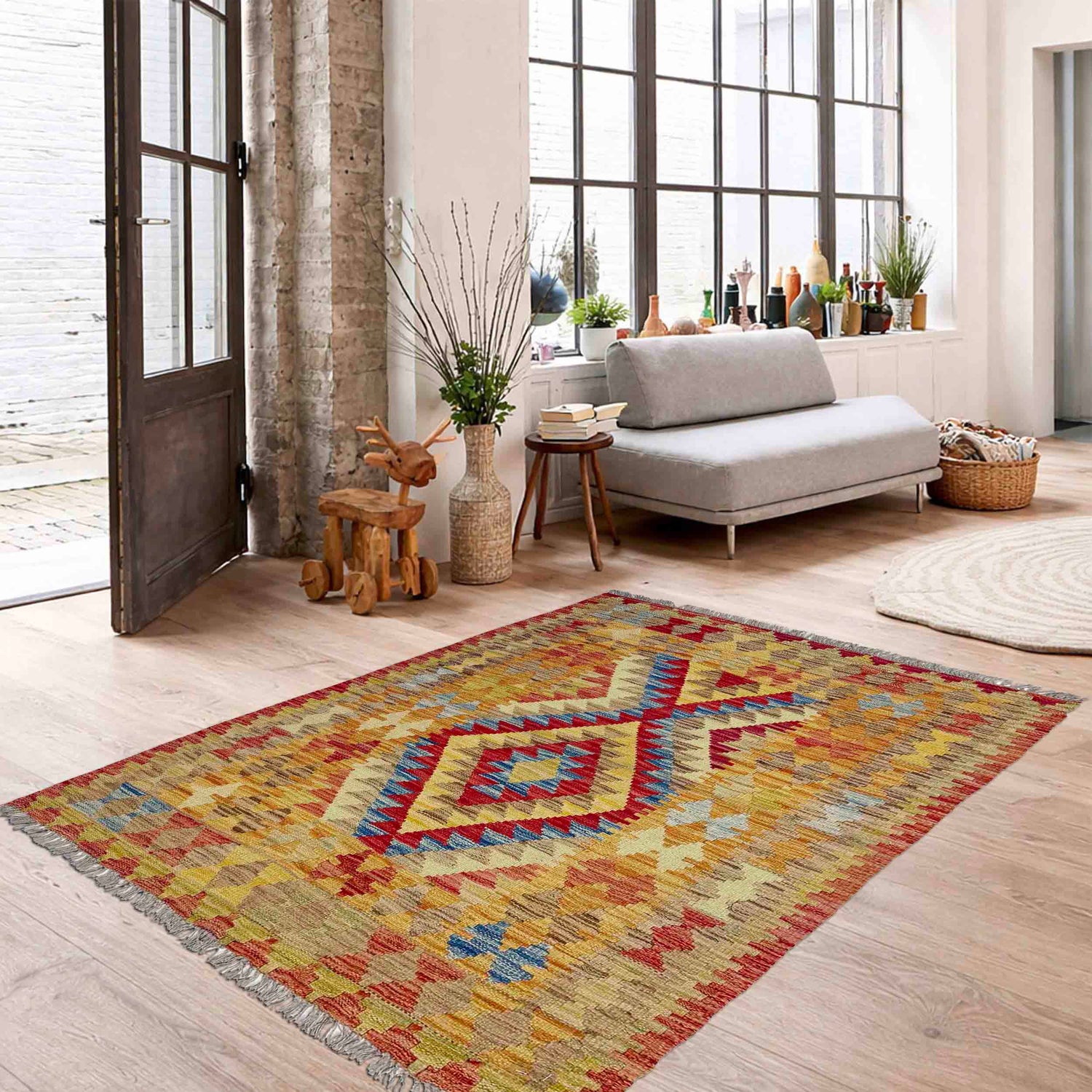 Handmade Vegetable Kelim 3' 7" x 4' 4" (ft) - No. W38248