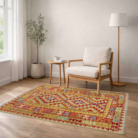 Handmade Vegetable Kilim 3' 7" x 5' 3" (ft) - No. W38254