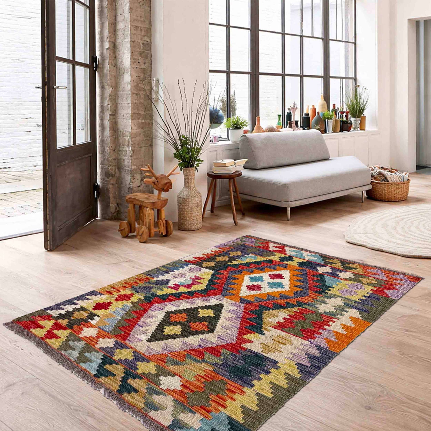 Handmade Vegetable Kilim 2' 11" x 4' 1" (ft) - No. W39914