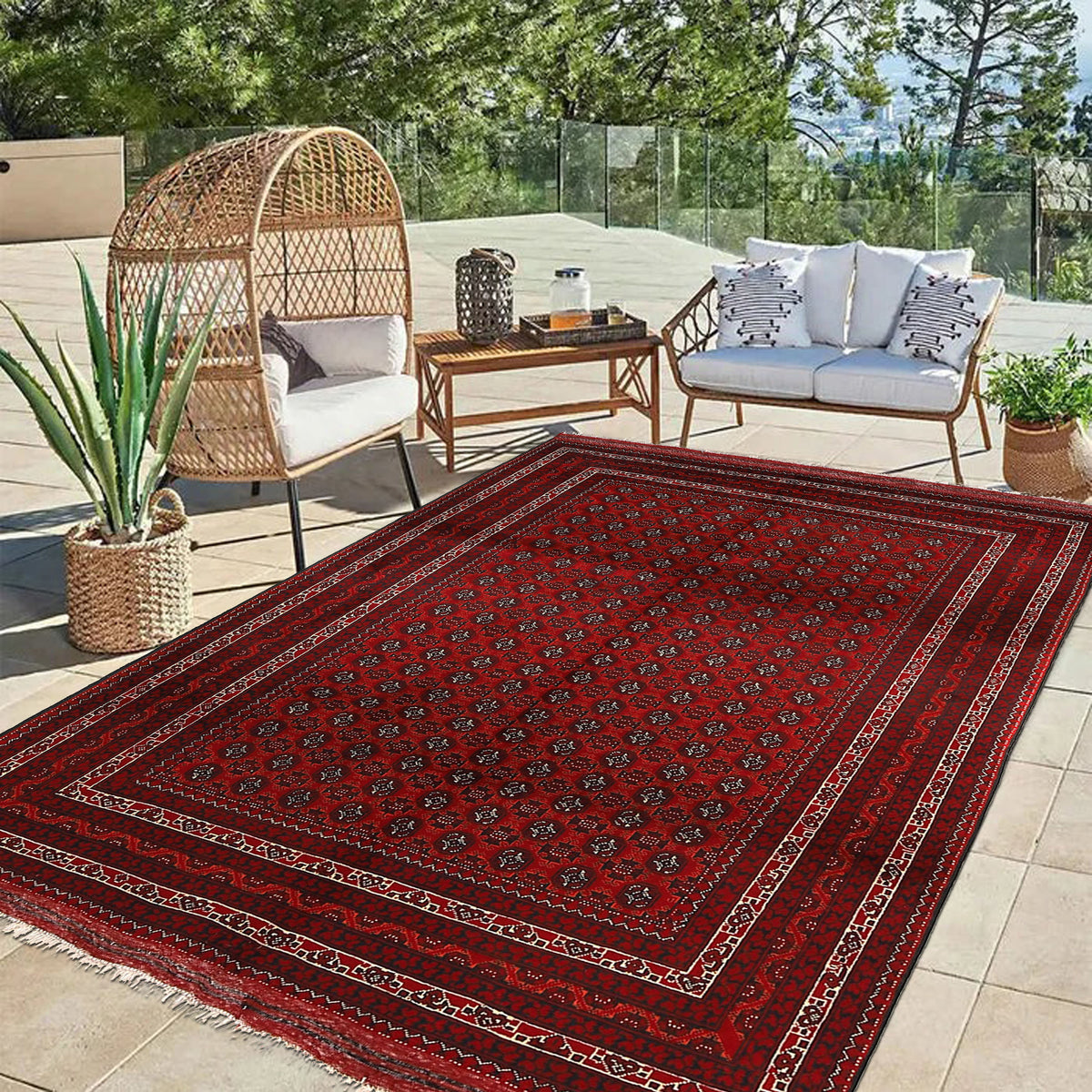 4.5x7 Handmade Fine Red Color Bedroom Khoja Roshnai Rug.