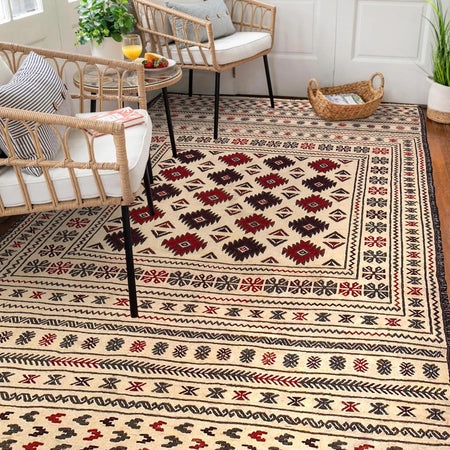 White Flatweave Kilim 4' 3" x 6' 4" (ft) - No. Y16068
