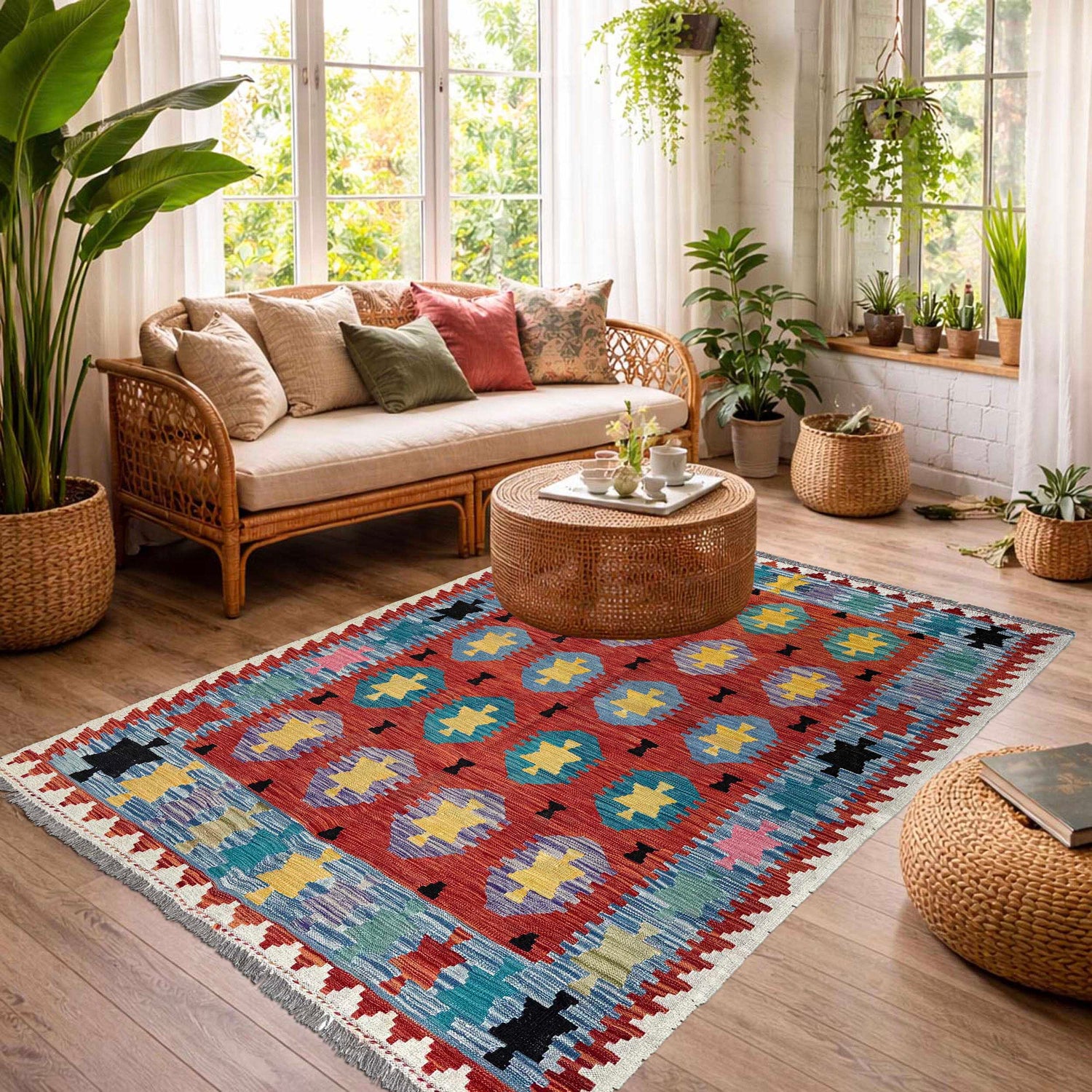 Handmade Vegetable Kilim 4' 9" x 6' 6" (ft) - No. Y37267