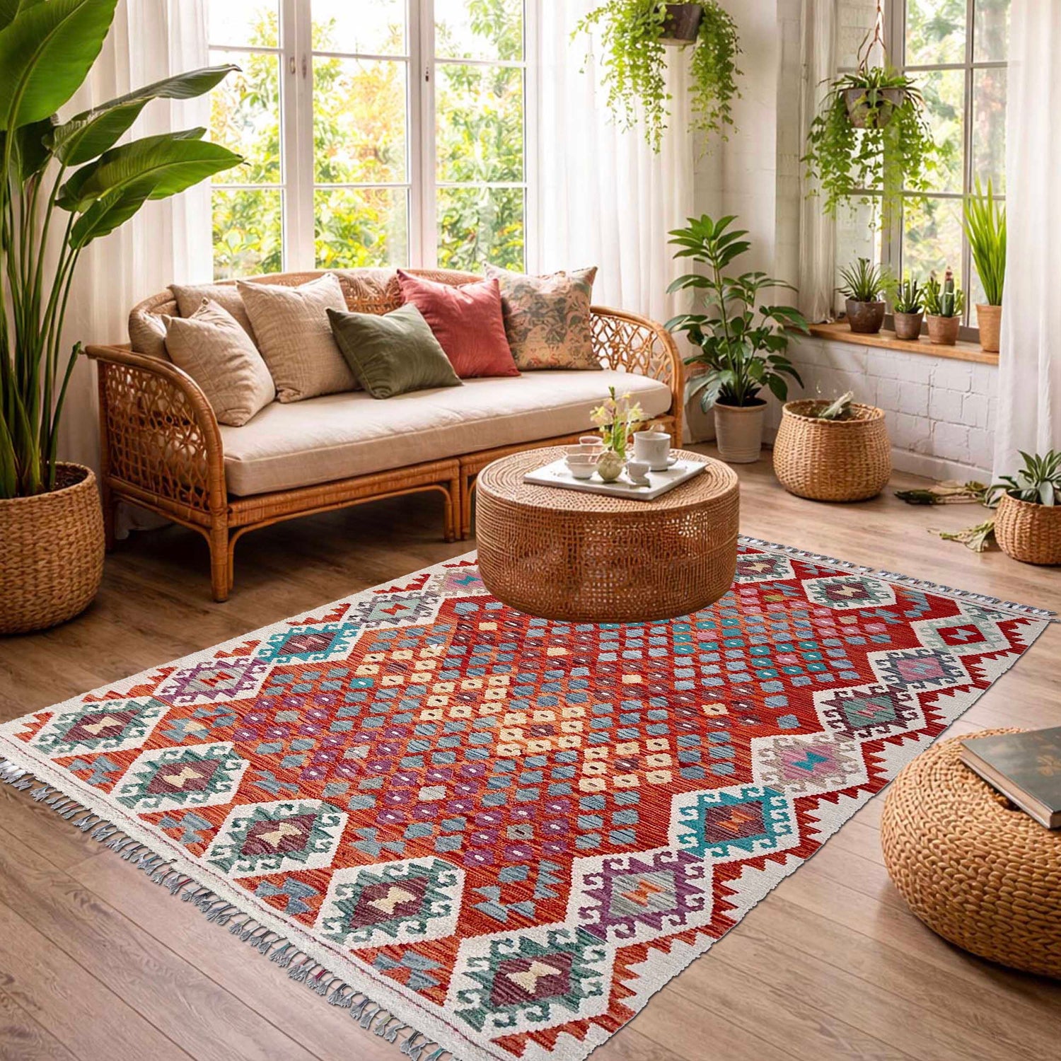 Handmade Vegetable Kelim 5' 1" x 6' 7" (ft) - No. Y37291