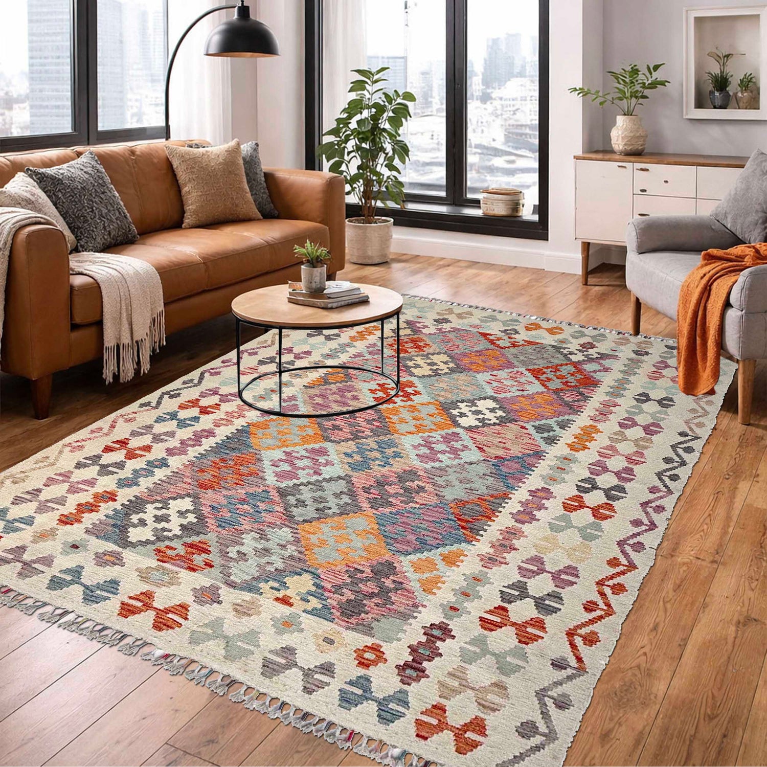 Handmade Vegetable Kilim 5' 0" x 6' 7" (ft) - No. Y37294