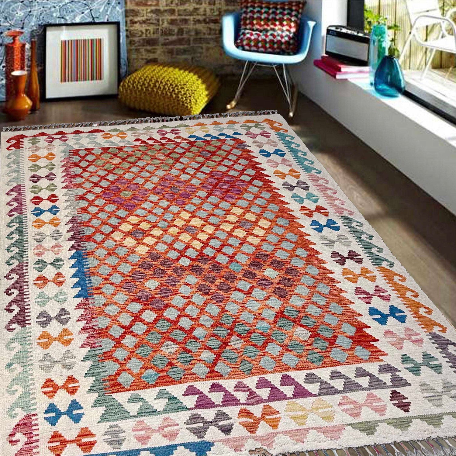 Handmade Vegetable Kilim 5' 1" x 6' 7" (ft) - No. Y37300