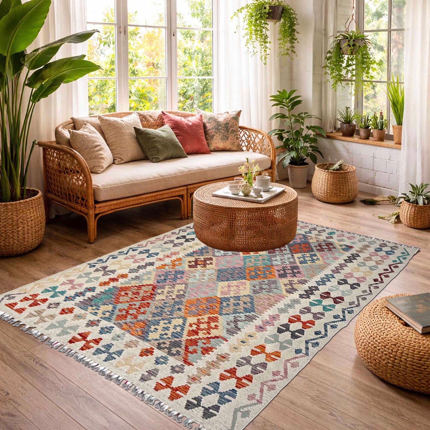 Handmade Vegetable Kelim 5' 1" x 6' 8" (ft) - No. Y37329