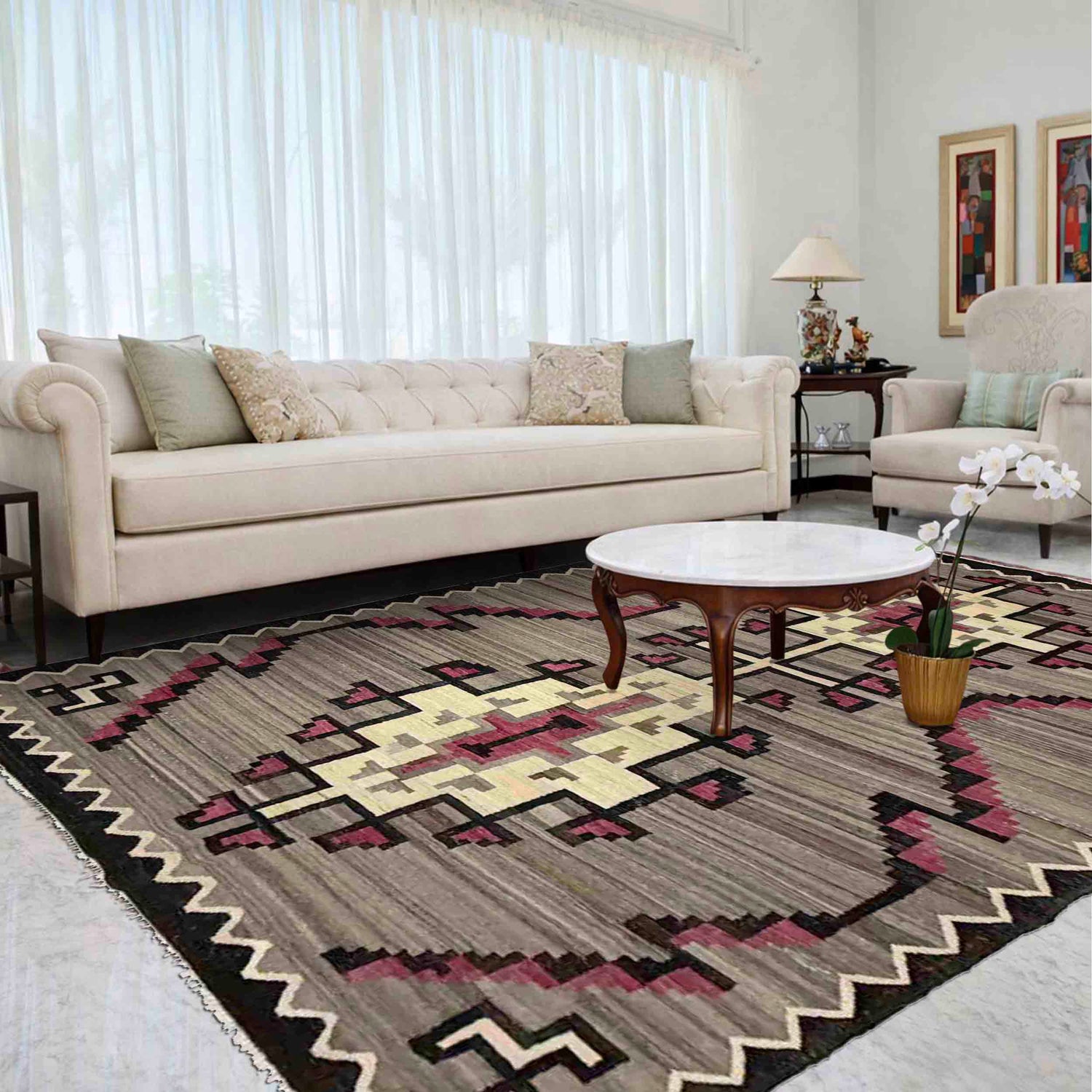 Handmade Vegetable Kelim 6' 6" x 8' 8" (ft) - No. Y39094