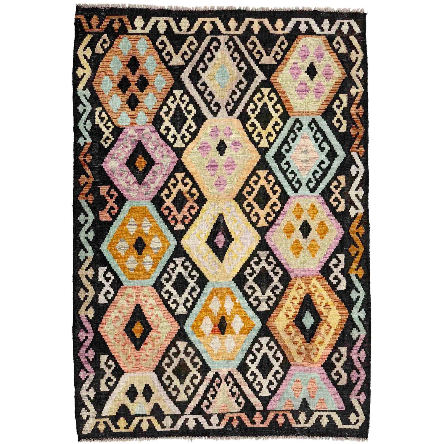 Handmade Vegetable Kilim 4' 1" x 6' 2" (ft) - No. Y39116