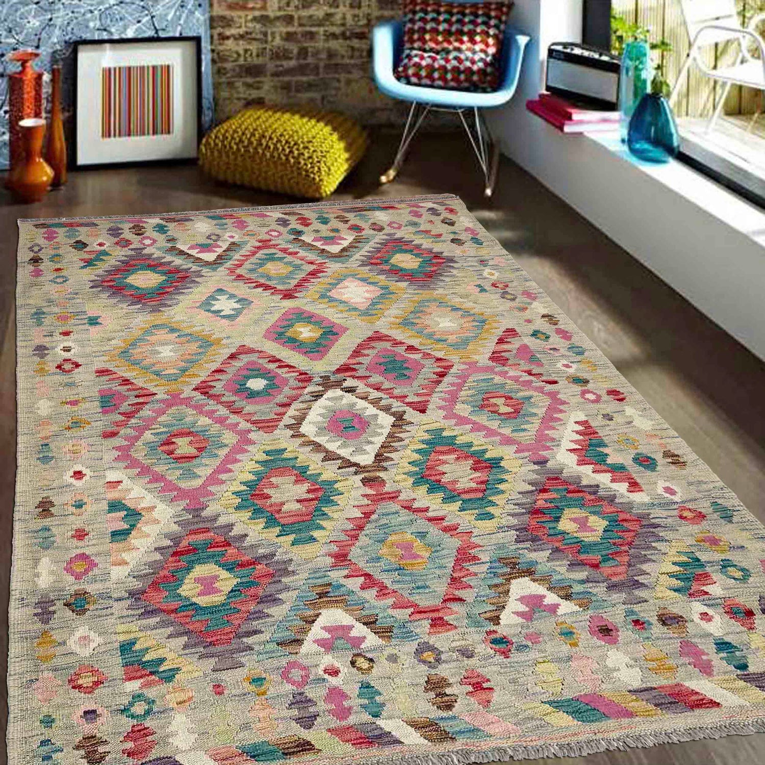 Handmade Vegetable Kelim 4' 11" x 6' 8" (ft) - No. Y39125