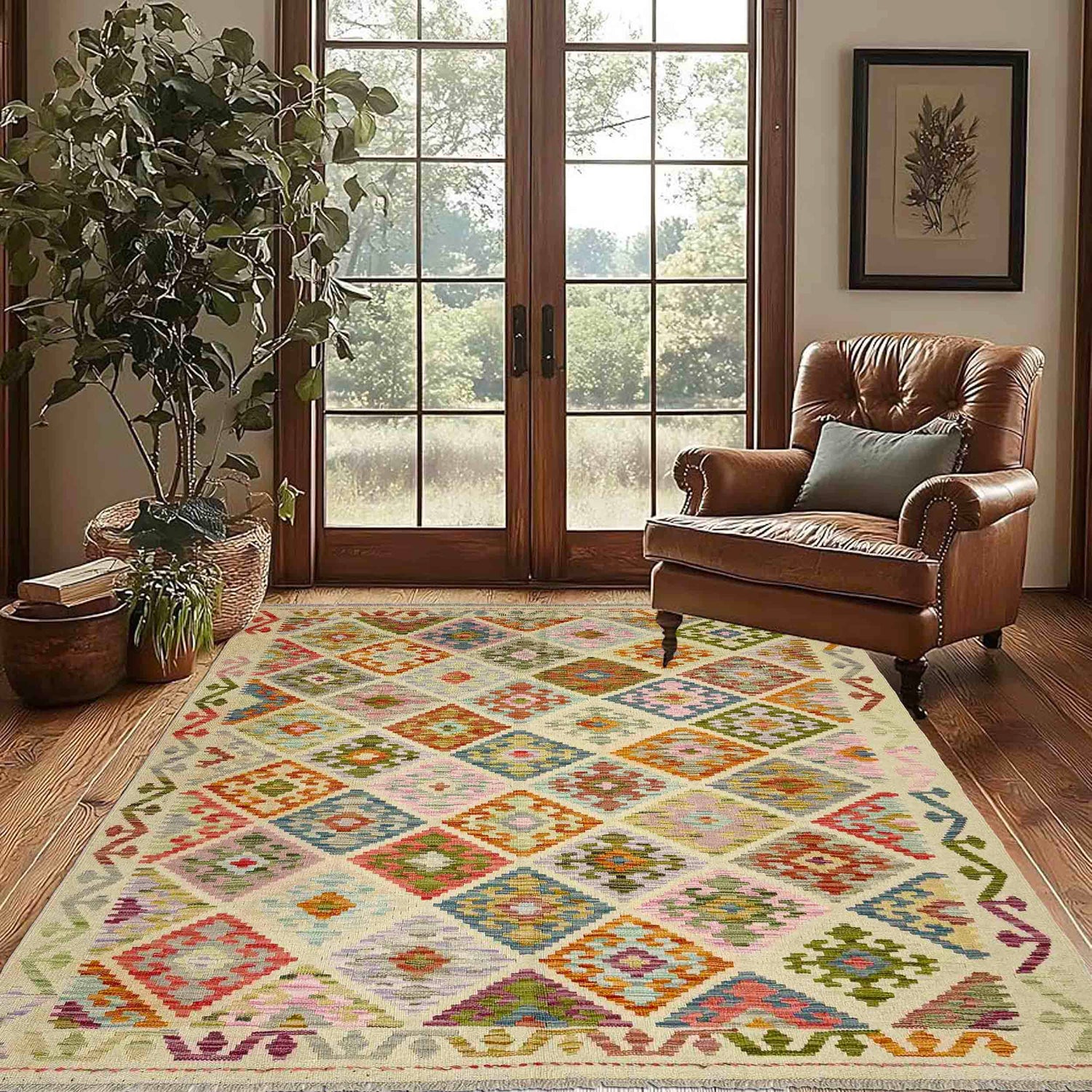 Handmade Vegetable Kelim 4' 10" x 6' 7" (ft) - No. Y39127