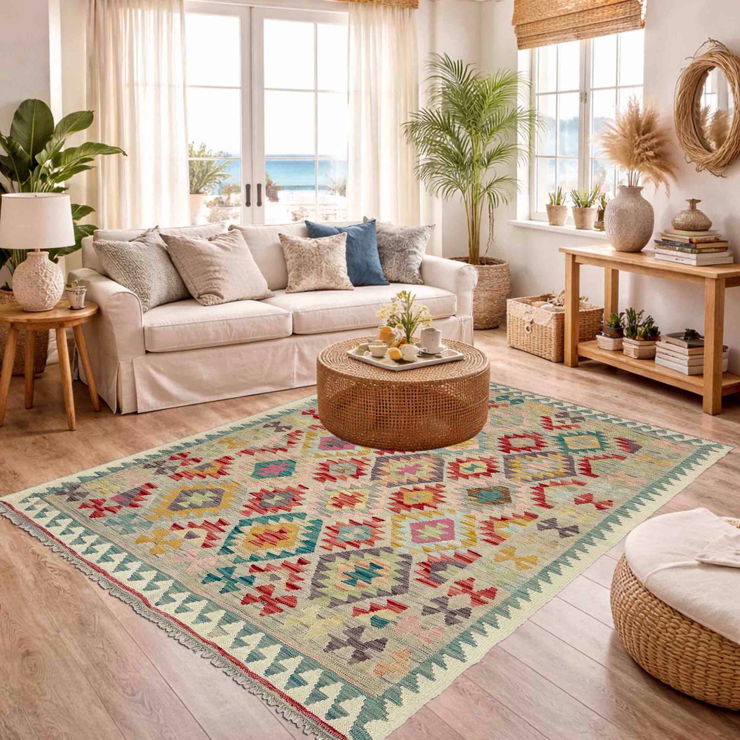 Handmade Vegetable Kilim 5' 1" x 6' 7" (ft) - No. Y39128