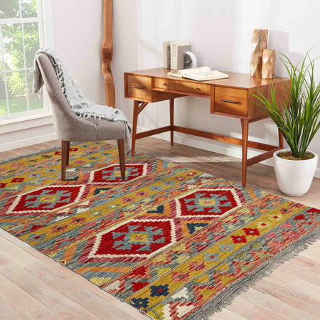 Handmade Vegetable Kilim 3' 4" x 4' 9" (ft) - No. Y39159