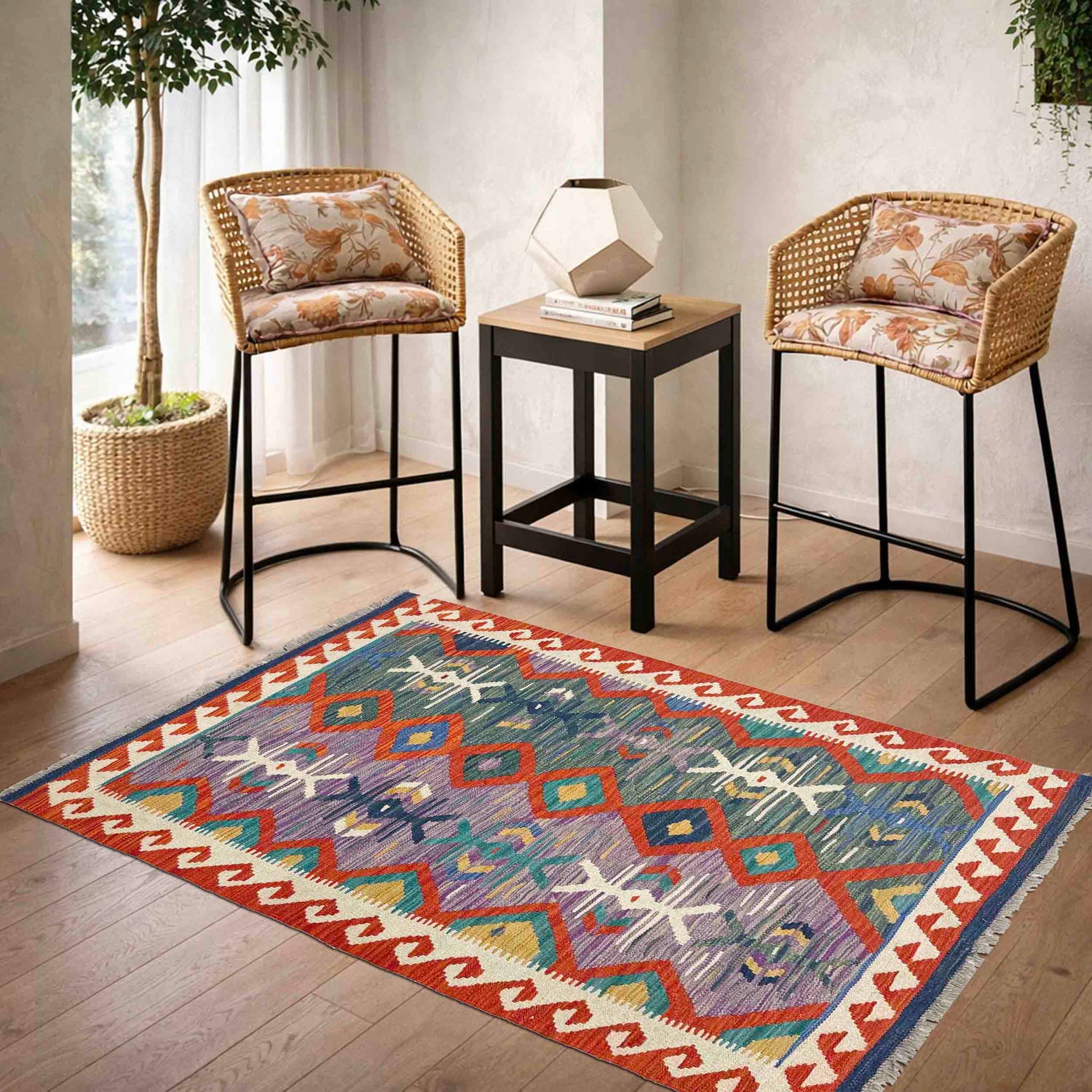 Handmade Vegetable Kelim 3' 2" x 4' 11" (ft) - No. Y39167