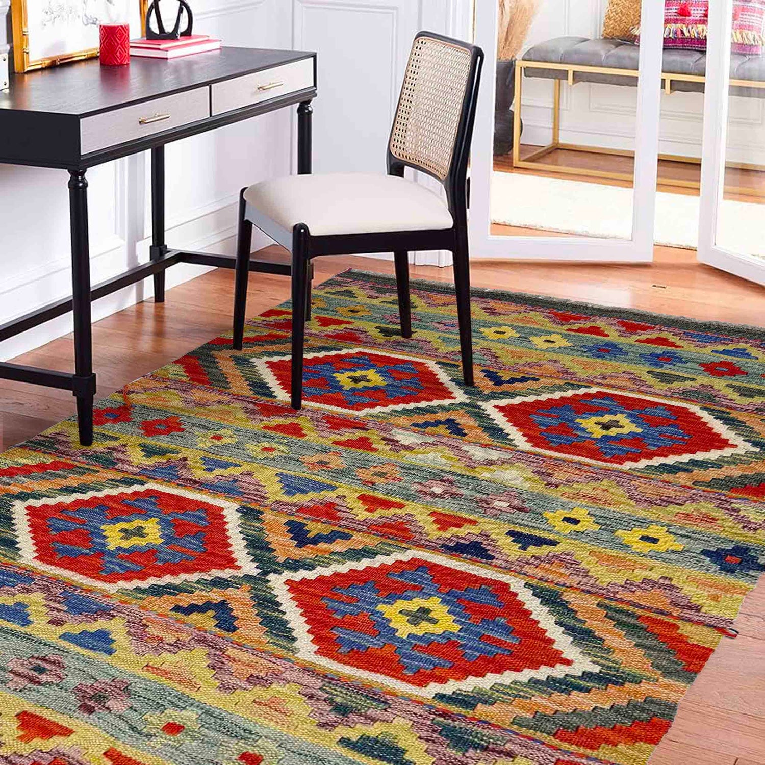 Handmade Vegetable Kelim 3' 2" x 4' 11" (ft) - No. Y39168