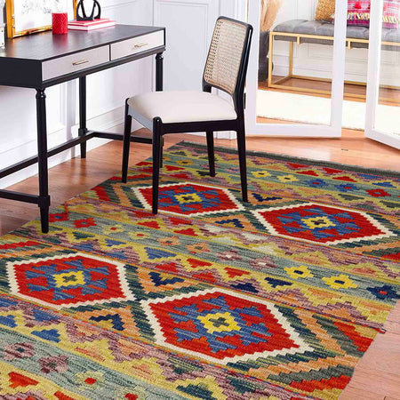 Handmade Vegetable Kelim 3' 2" x 4' 11" (ft) - No. Y39168