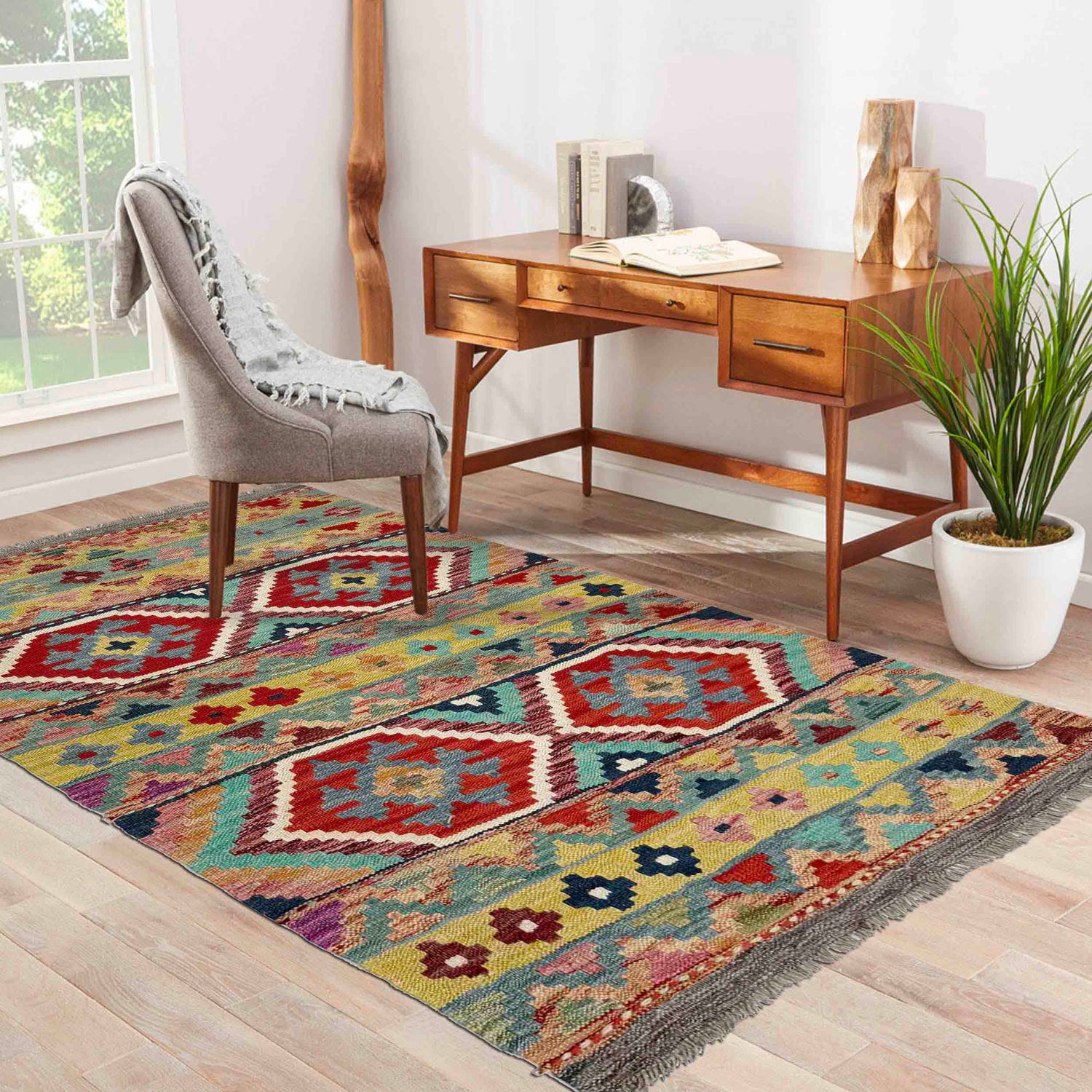 Handmade Vegetable Kelim 3' 4" x 4' 11" (ft) - No. Y39169